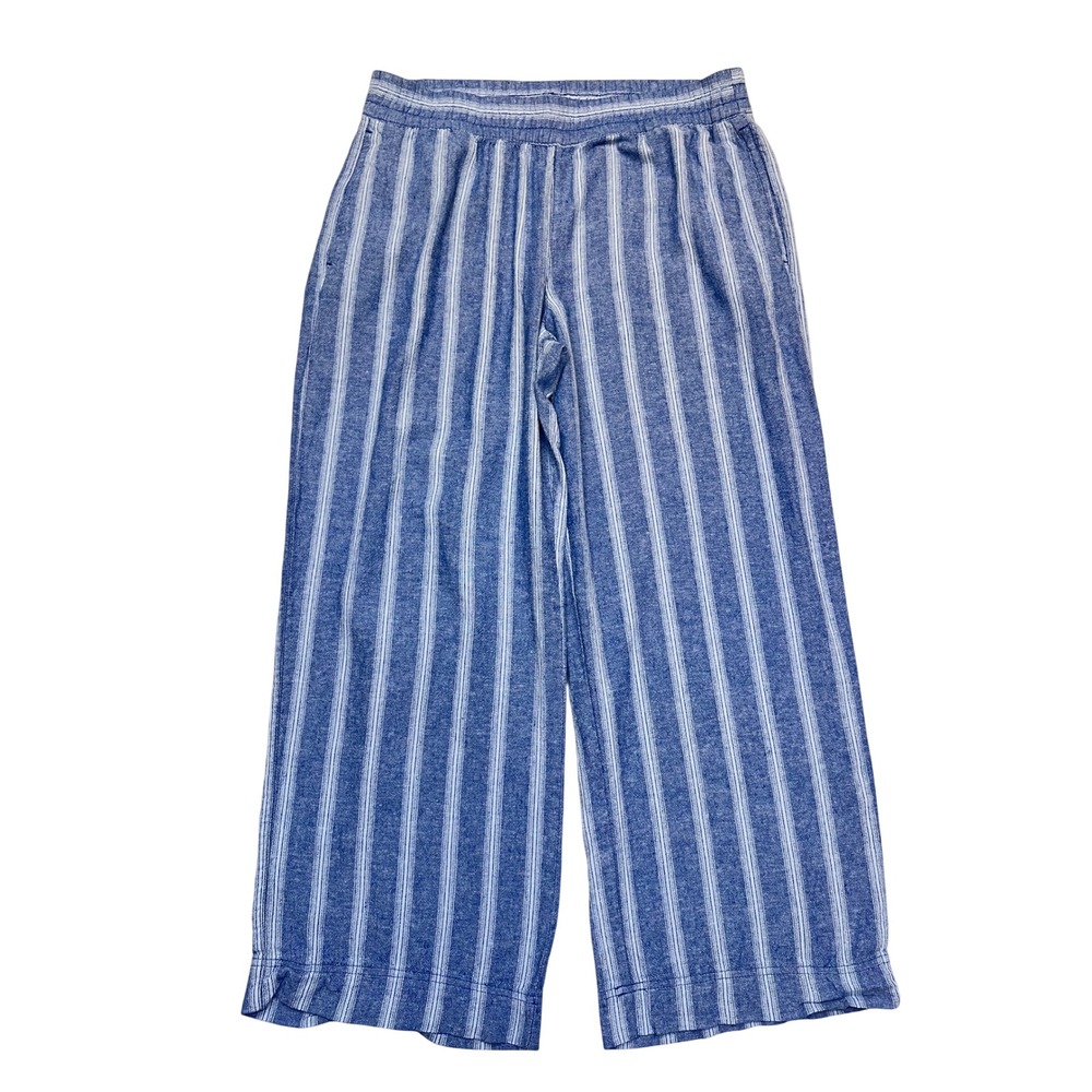 Old Navy Blue White Coastal Striped Linen Blend High Rise Wide Leg Pants Size L